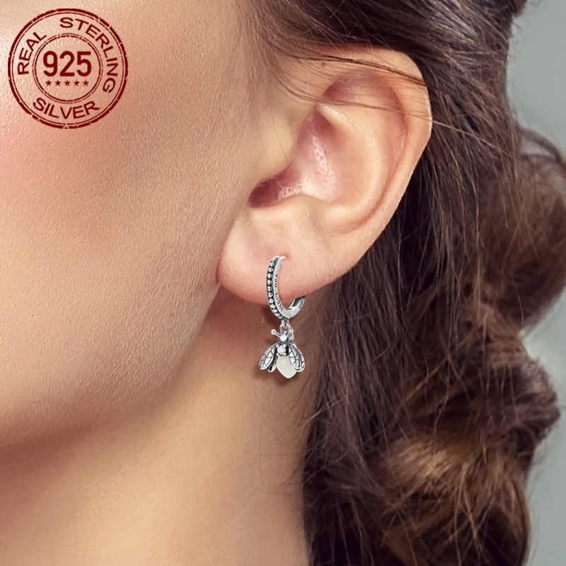 Women's 925 Sterling Silvery Luminous Firefly Earrings, Cute & Elegant